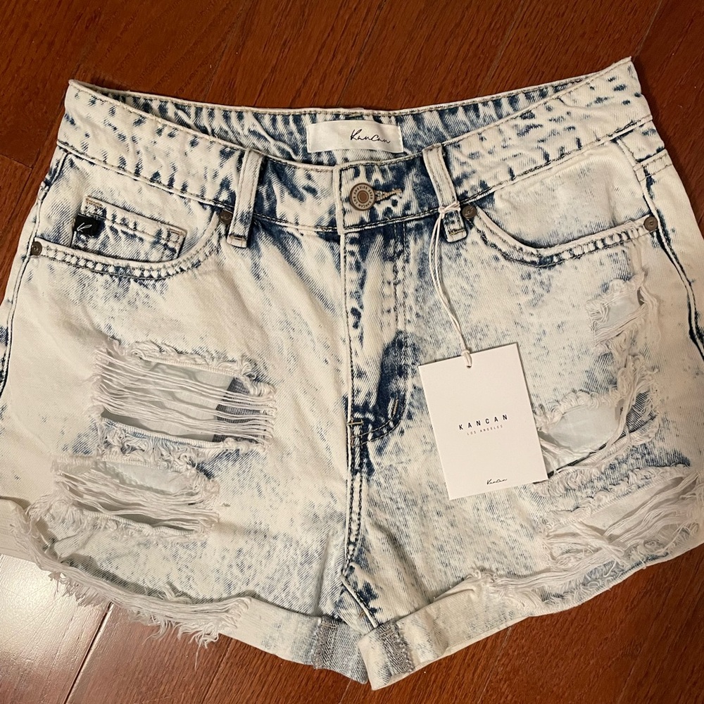 KanCan Bleach Washed Distressed Denim Shorts Size M